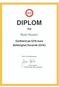 Diplom – GVK-kurs Behörighet Keramik